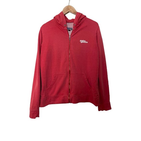 Patagonia Women Full Zip Hoodie Sweatshirt Organic Cotton Red Logo L - Picture 2 of 7